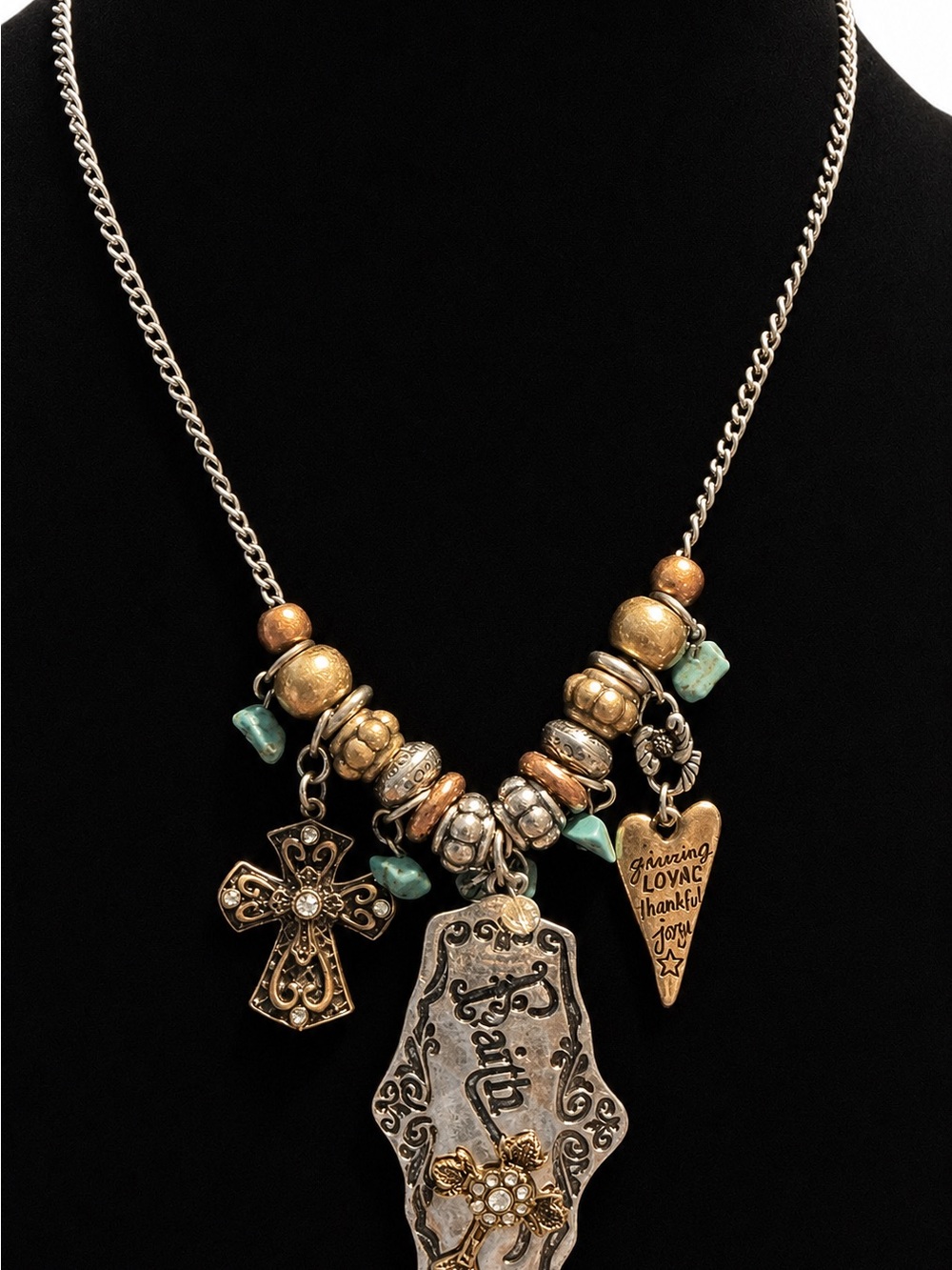 Boho Faith Charm Necklace in Gold and Turquoise